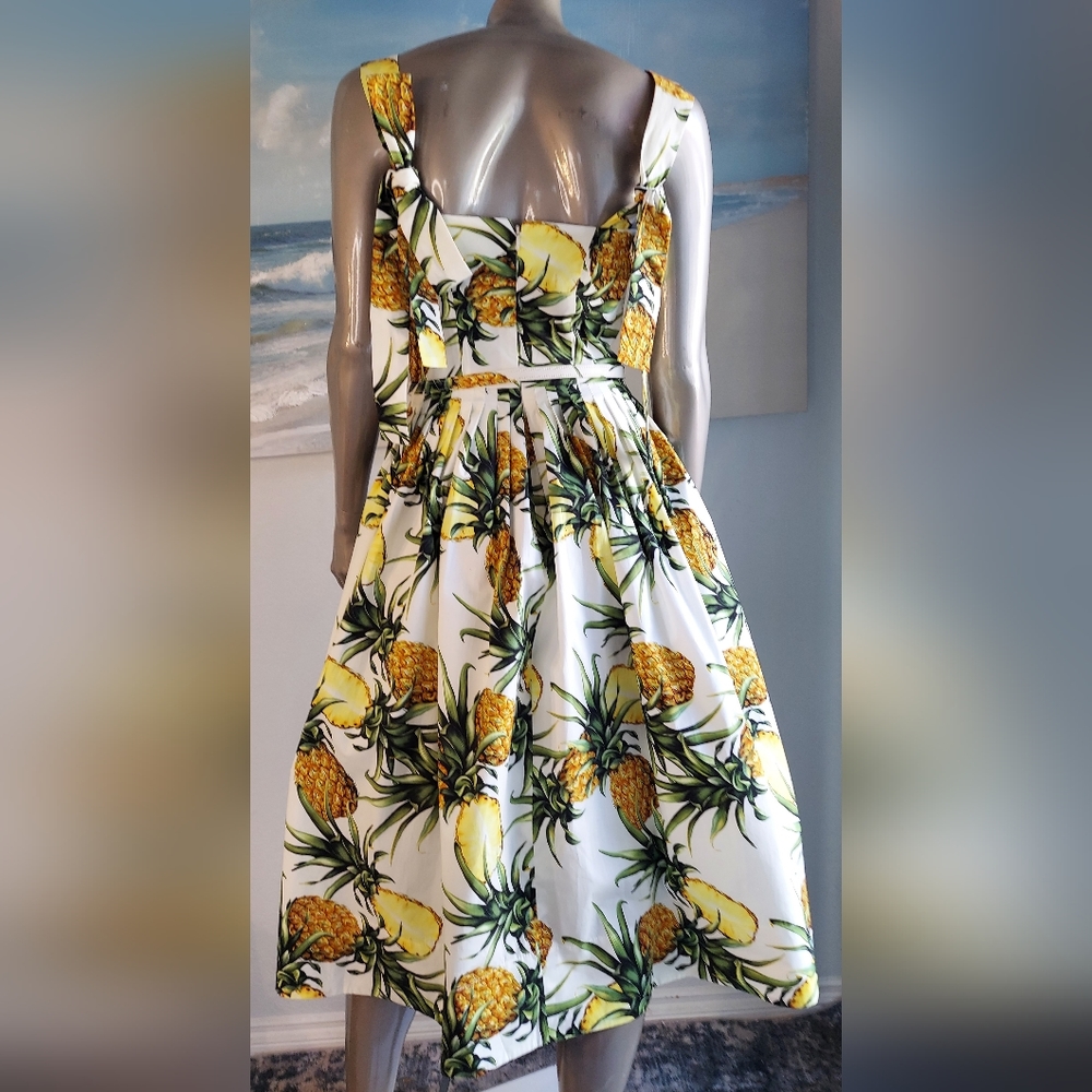 □$2,400 NEW OSCAR DE LA RENTA PINEAPPEL MIDI RUNWAY DRESS US 10 M - Picture 4 of 16